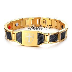 Mens Cross Bracelet Stainless Magnetic Steel Carbon Fiber Bracelet